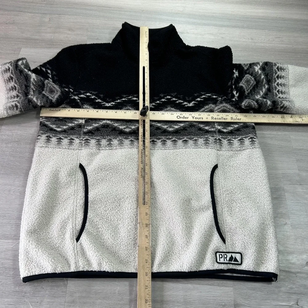 Powder River Outfitters Jacket Mens Large White Aztec Fleece 1/4 Zip Western